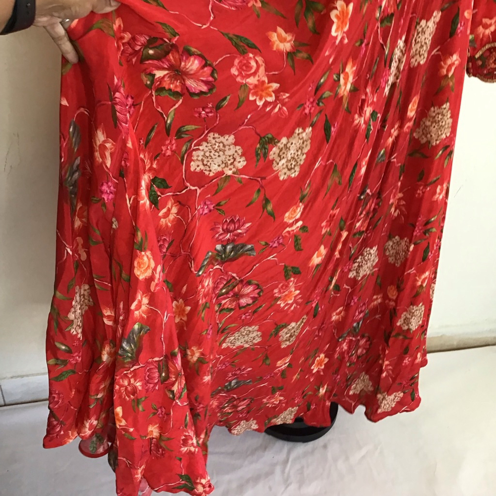 Susan by Sangeeta Women Elegant Flowing Red Floral Maxi Dress M - Picture 8 of 15